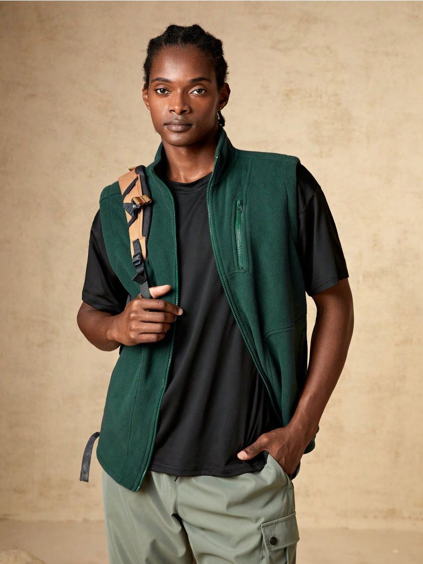 In My Nature Men's Solid Color Zipper Closure Outdoor Vest Jacket