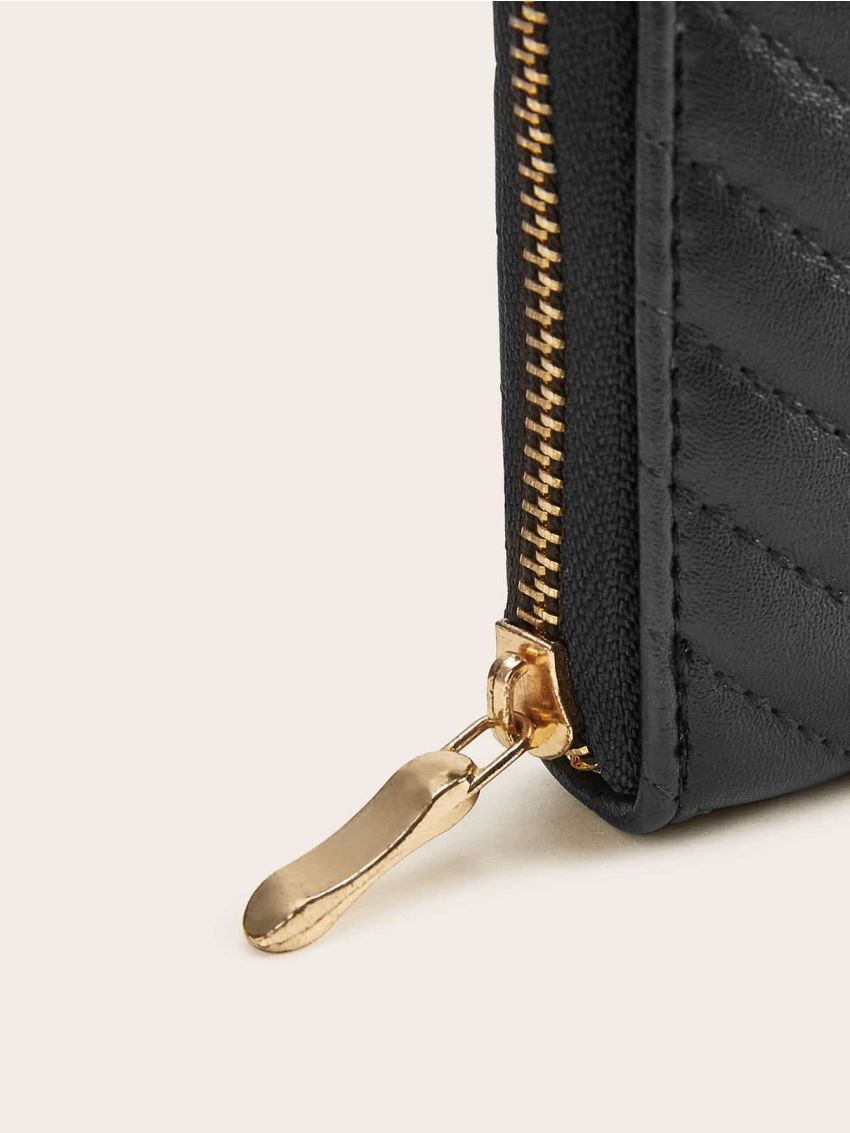 Chevron Random Detail Zip Around Purse