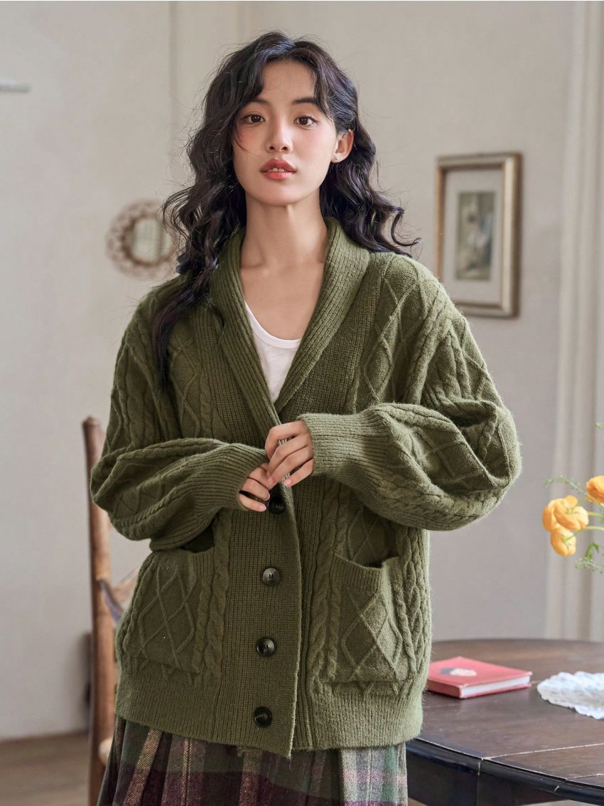 FRIFUL Shawl Collar Open Front Cardigan With Double Pockets