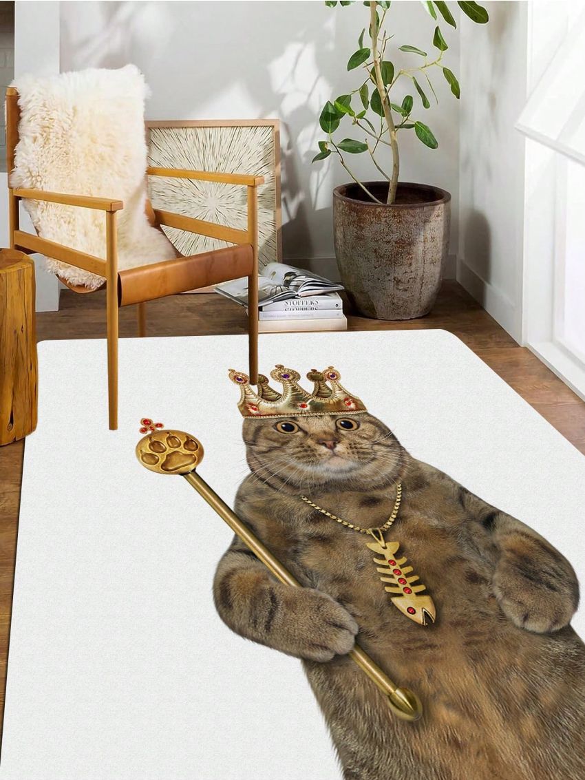 1pc Nordic Style Simple Home Decoration Outdoor Balcony Soft Carpet Lovely Cat Printed Rug For Living Room, Sofa, Coffee Table, Bedroom, Bathroom Floor, Boys' Girls' Room Area Rugs