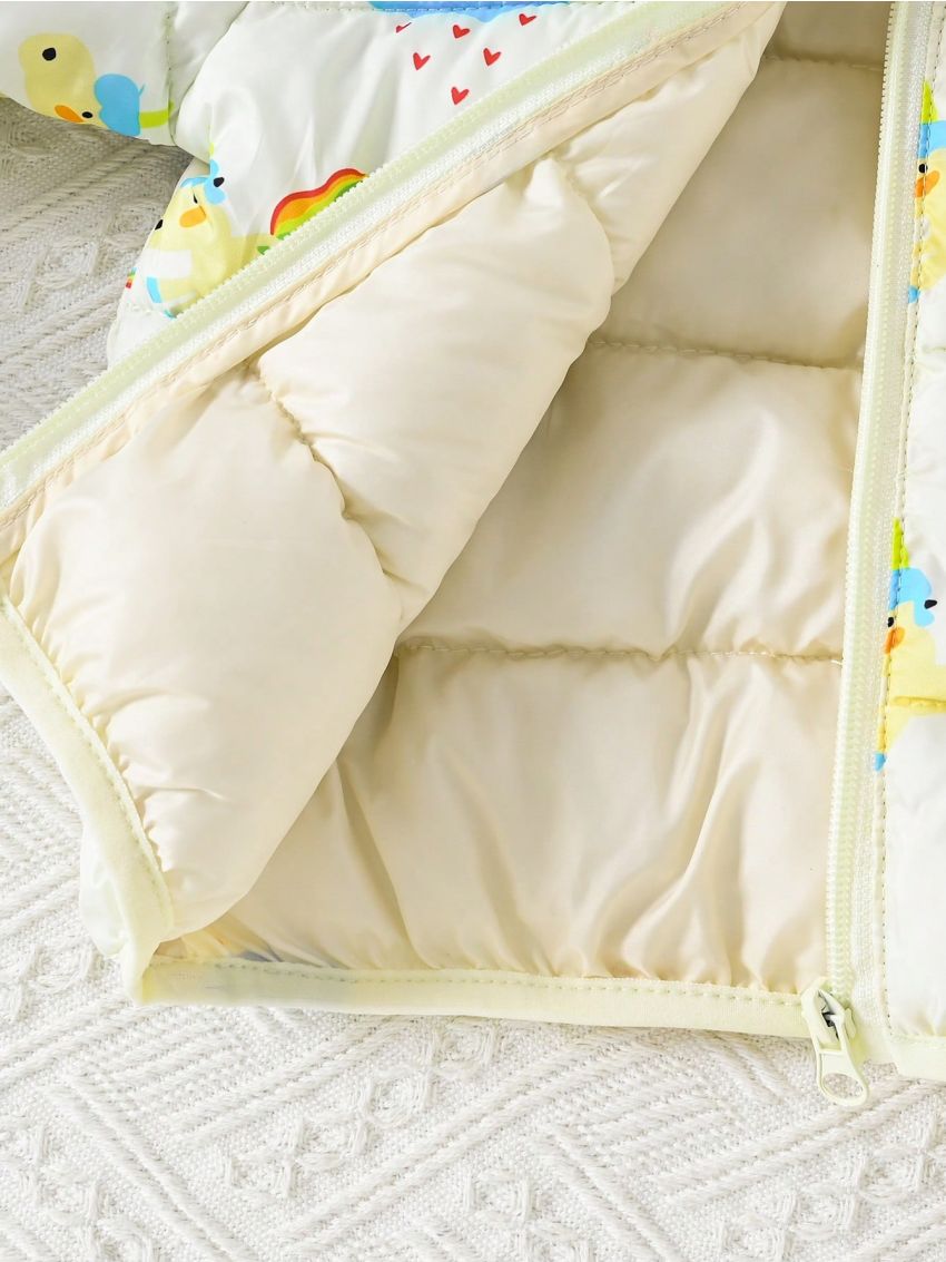 Baby Girl Rainbow & Unicorn Print 3D Ear Design Hooded Puffer Coat