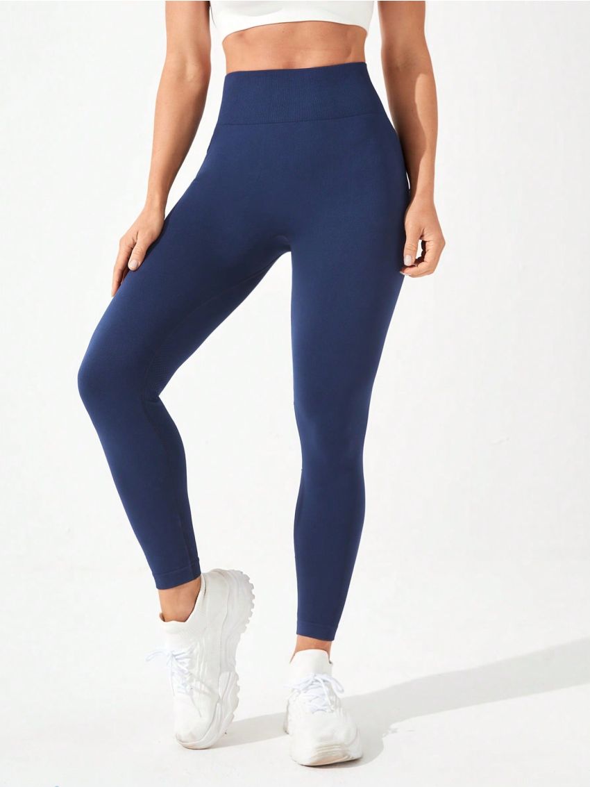 Solid Color Wide Waistband Sports Leggings