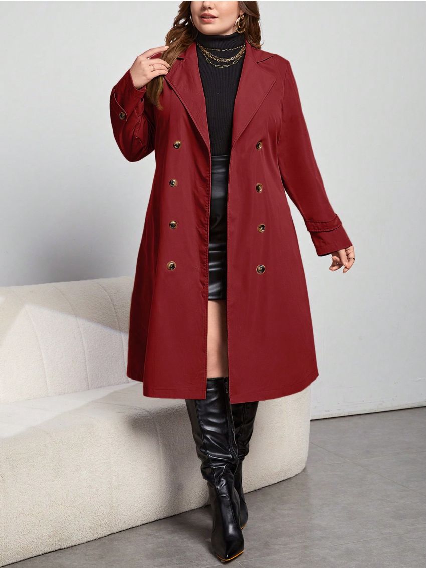 SHEIN Essnce Plus Size Double-breasted Trench Coat With Suit Collar