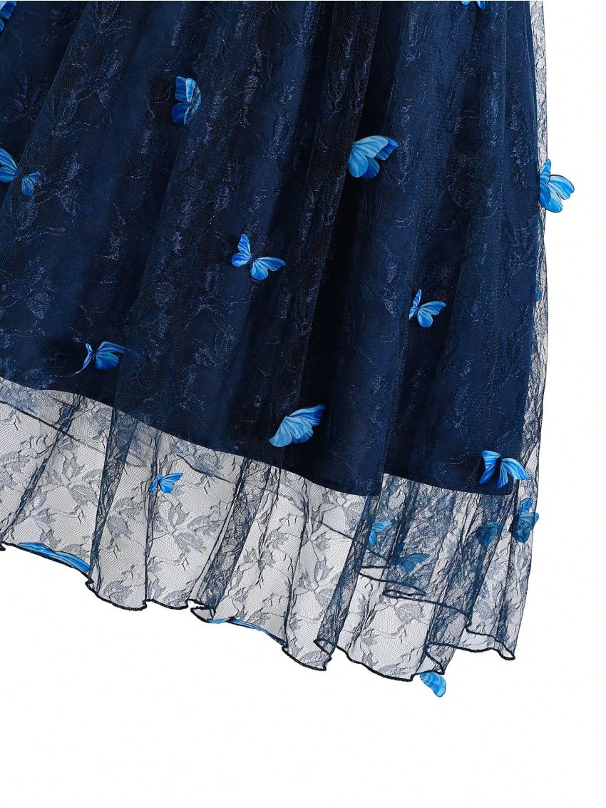 Teen Girls' Butterfly Applique Mesh Midi Skirt
