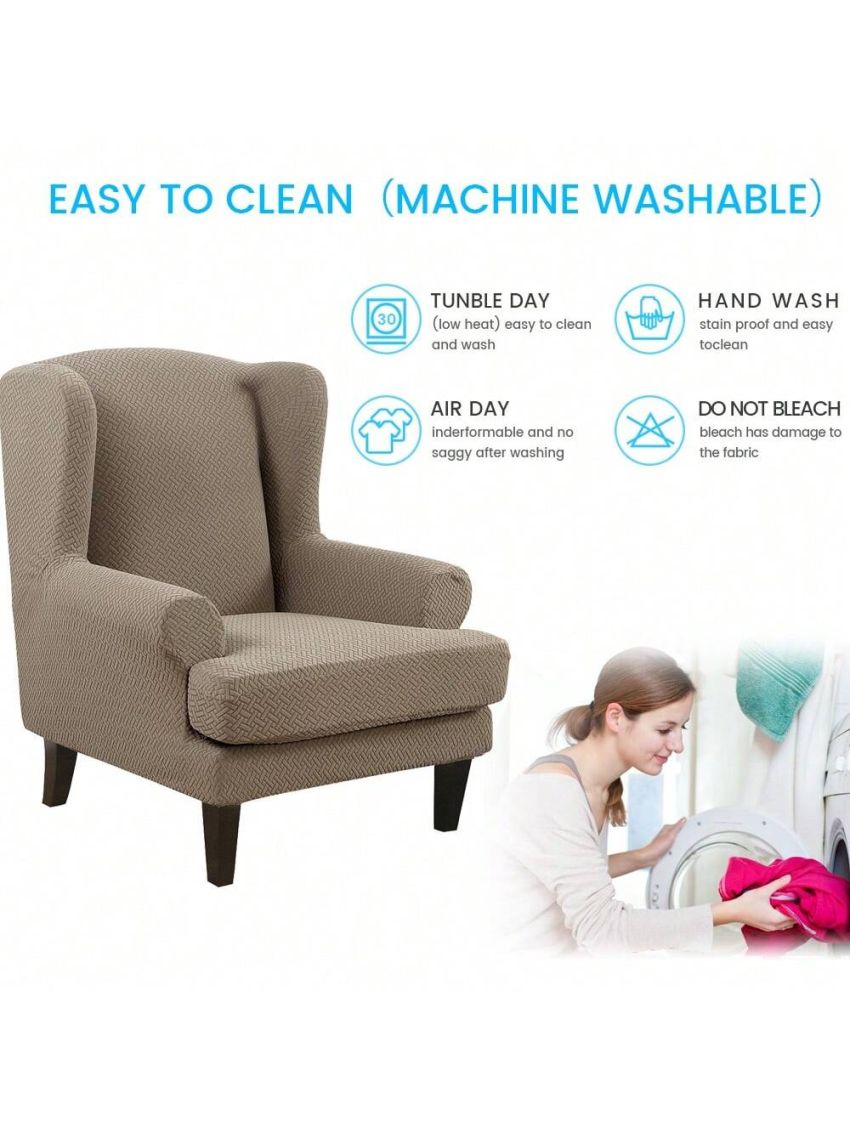 Wingback Armchair Cover Stretch Slipcover Elastic Wing Chair Cvoer Protector 2 Pieces