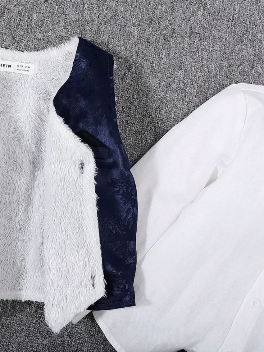 SHEIN Kids FANZEY Young Boy Thermal Lined Button Up Vest Blazer & Pants & Shirt