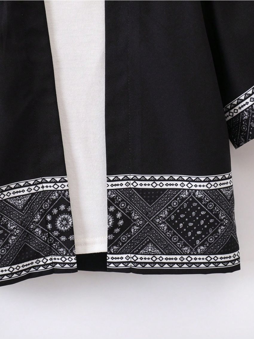 SHEIN Kids EVRYDAY Boys' Geometric Pattern Open Jacket