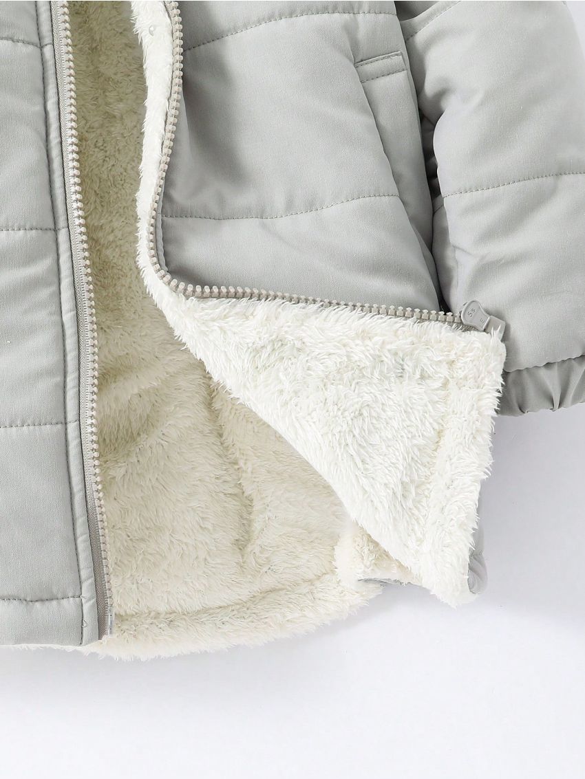 Young Boy Slant Pockets Plush Lined Puffer Coat