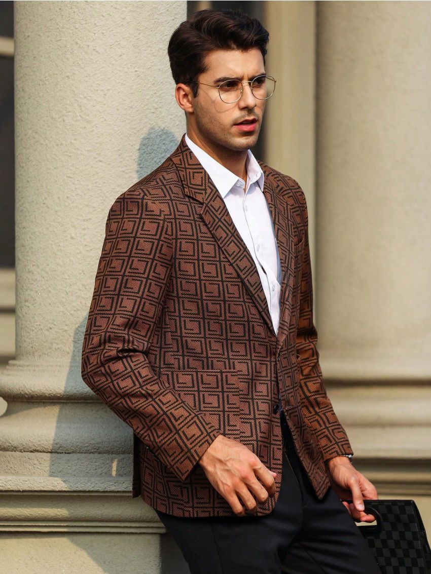 Men's Slim Fit All Over Print Suit Jacket