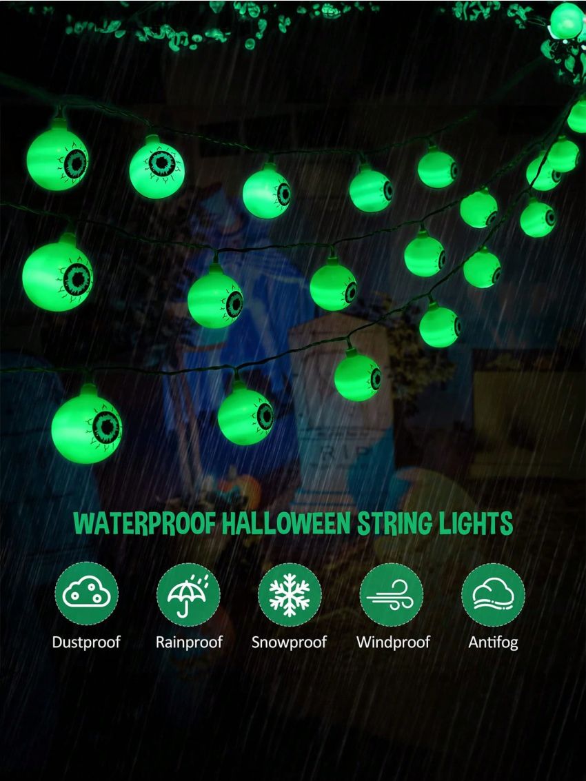 12pcs Halloween Lights, 12 LED Waterproof Halloween Eyeball String Lights, Holiday Decoration Scary with 8 Modes Steady/Flickering Lights, Halloween Indoor/Outdoor for Party Garden Yard Decor, Green