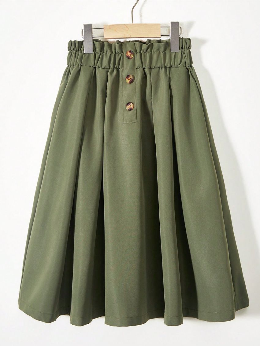 Teen Girls' Paper Bag Waist Button Front Midi Skirt