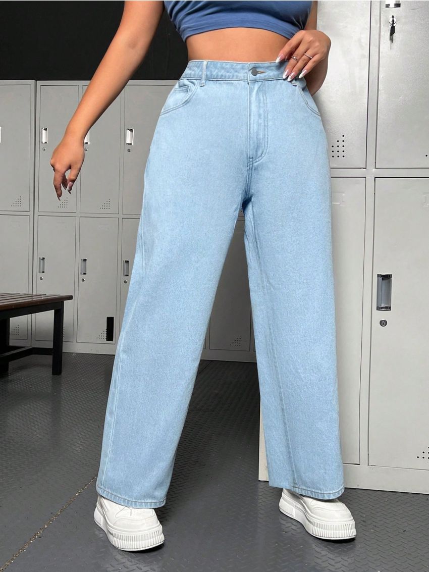 SHEIN ICON Plus Size Denim Wide Leg Pants In Loose And Fashionable Style