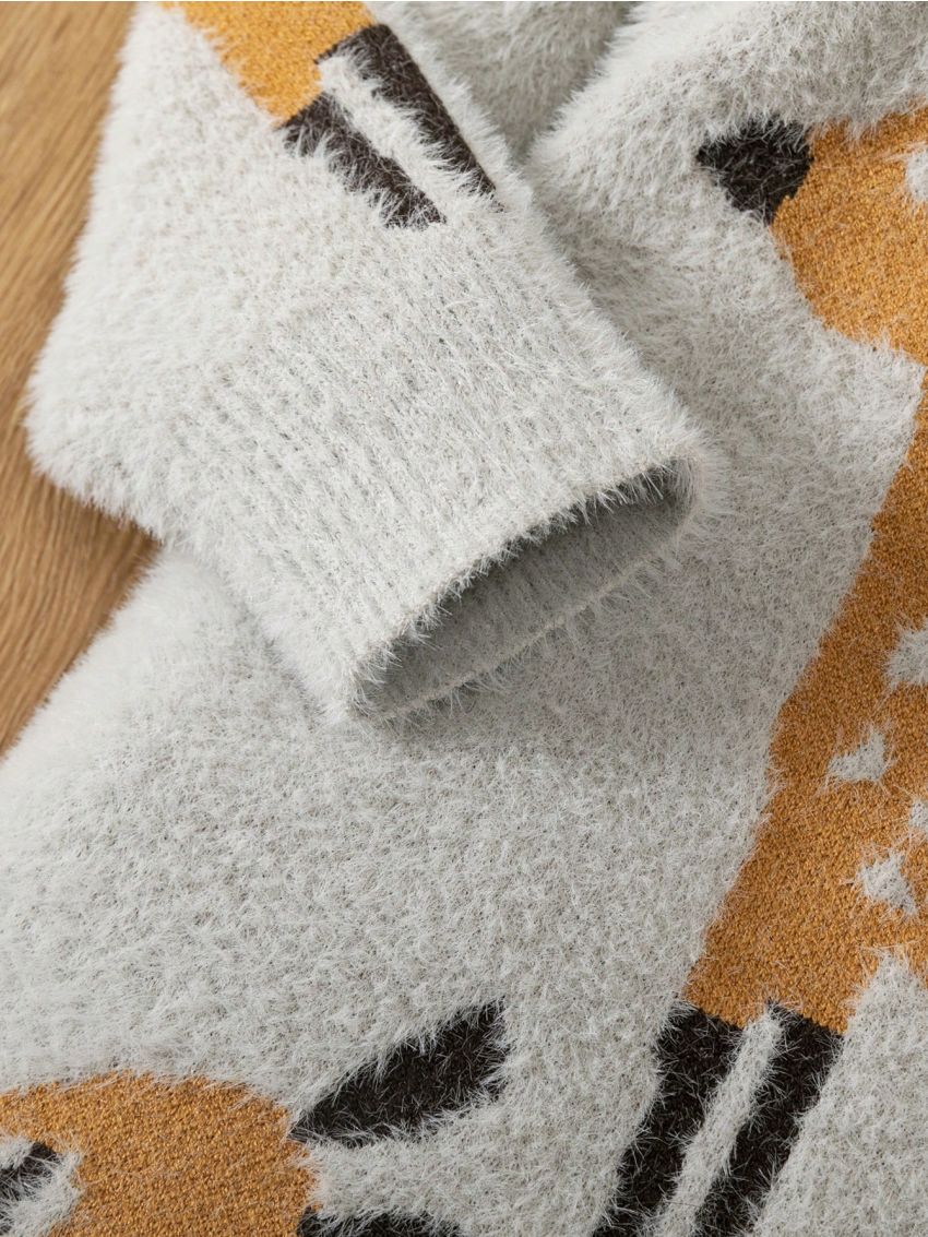 Girls' Cartoon Deer Design Warm Sweater Dress For Fall And Winter