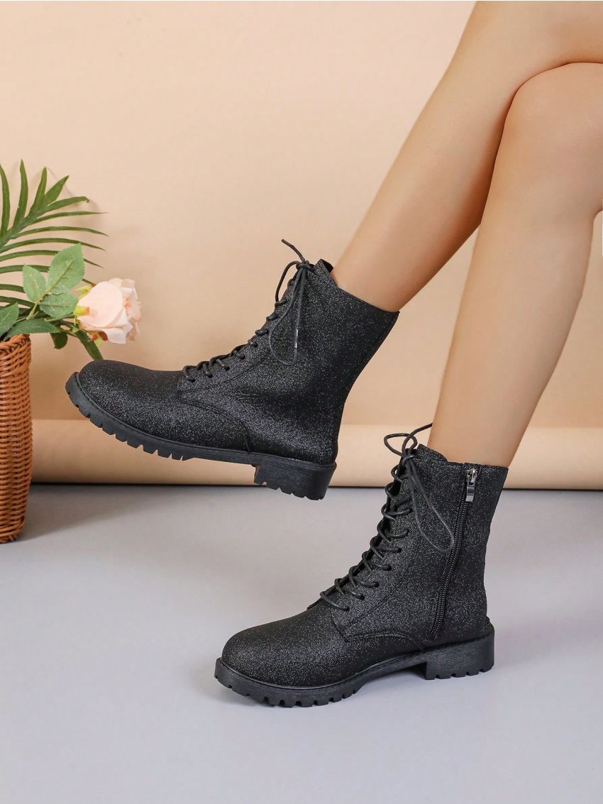 Women's Glittery Black Gallette Style Fashion Boots