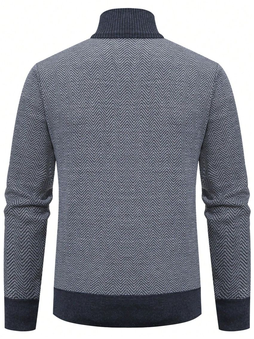 Manfinity Homme Men Contrast Trim Zipper Front Thermal Lined Cardigan