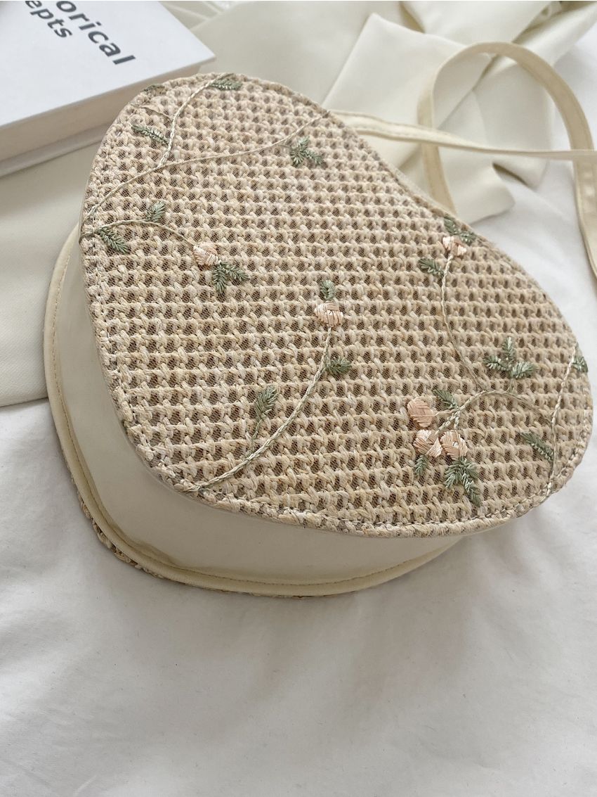 Leaf Embroidered Heart Design Novelty Bag