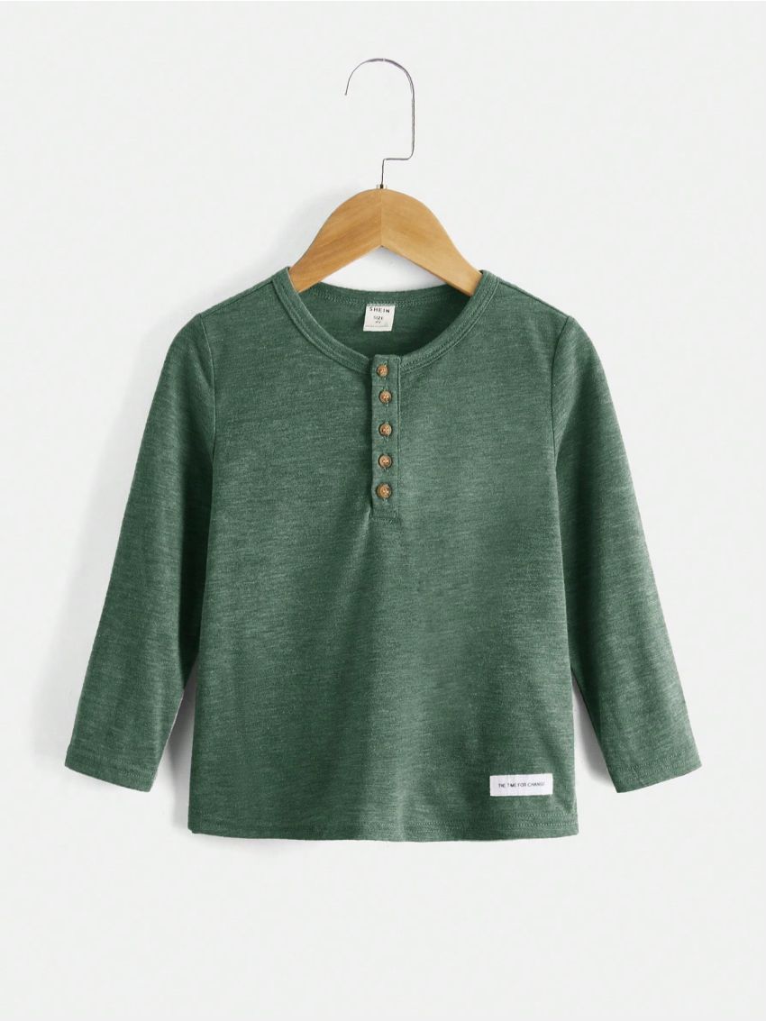 SHEIN Kids EVRYDAY Young Boy Casual Comfortable Long Sleeve T-Shirt With Patch Detail