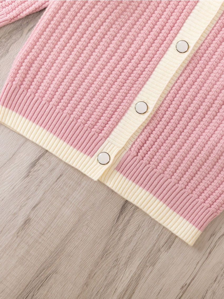 Baby Girls' Contrast Trim Long Sleeve Cardigan