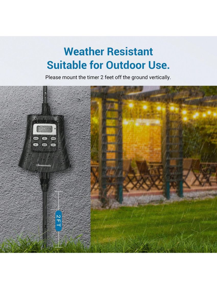 DEWENWILS Outdoor Digital Timer for Halloween Lights, 7-Day Programmable Plug in Timer with 3 Grounded Outlets for Landscape String Light, 15A, 1/3 HP UL Listed