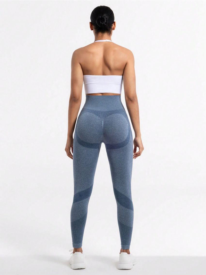 Yoga Basic Color Block Elastic Waist Athletic Leggings