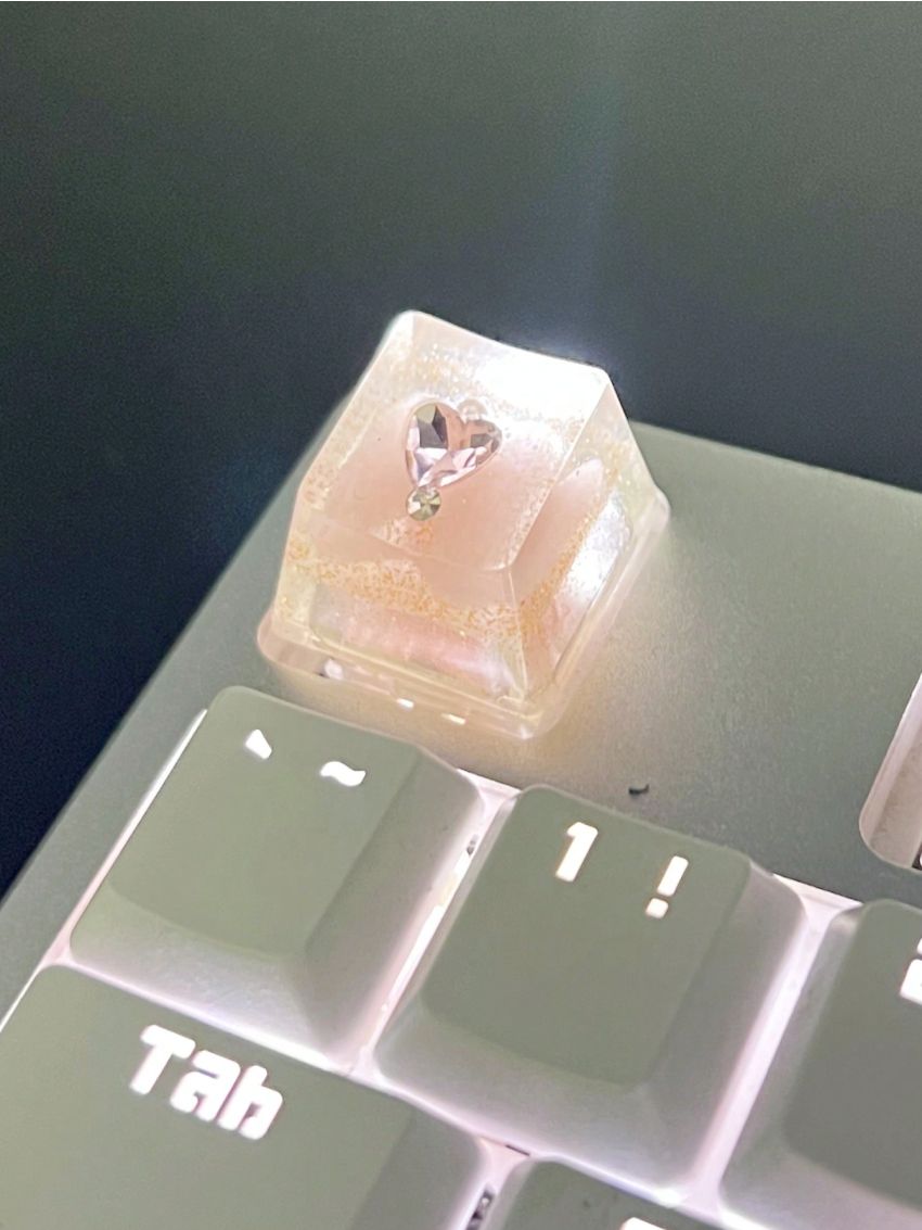 1pc Cute Orange Heart Shaped Crystal Decor Abs Resin Keycap For Mechanical Keyboard