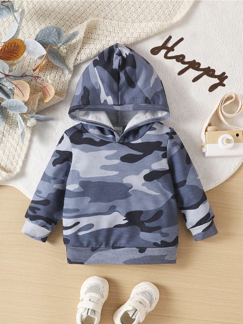 New Arrivals Baby Boy Cool Camo Print Casual Hooded Pullover Sweatshirt, Versatile