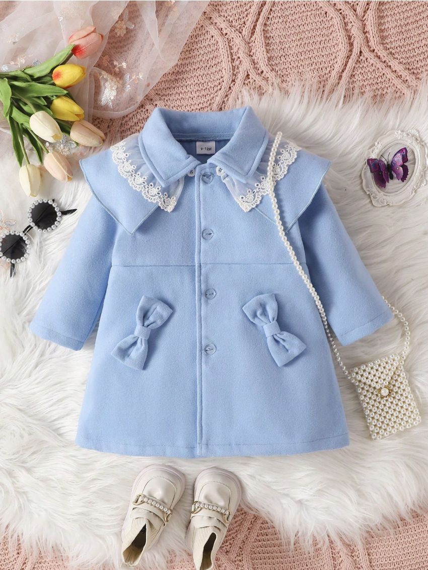 Baby Girl Contrast Lace Bow Front Overcoat