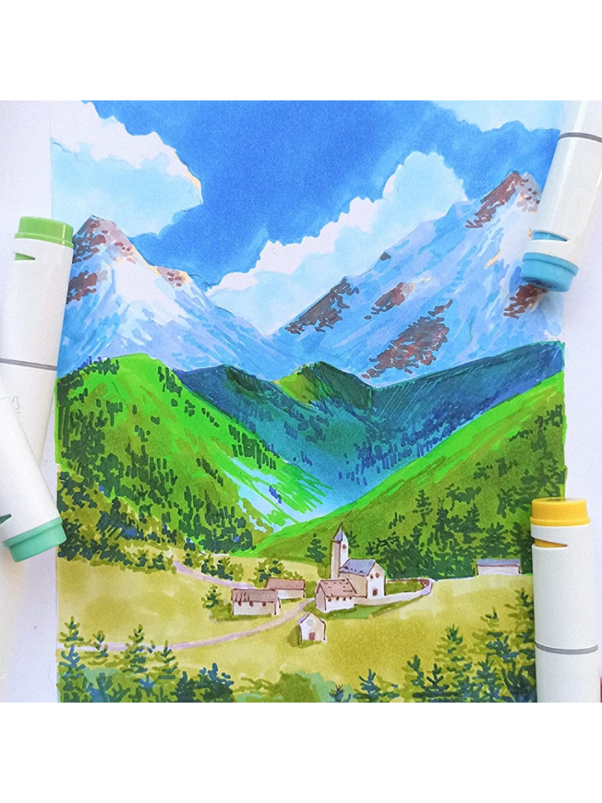 Ohuhu Alcohol-based Markers - Double Tipped Art Marker Set for Artist Adults' Coloring Sketching Illustration - 60 Colors - Chisel & Fine Dual Tips - Oahu Series of Ohuhu Markers