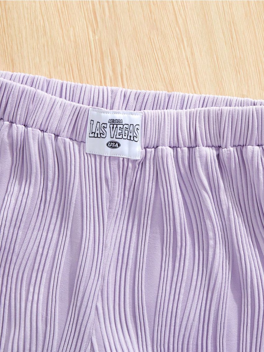 SHEIN Kids Nujoom Big Girls' Leisure Textured Fabric Weaving Decoration Multi-Piece Set Long Pants