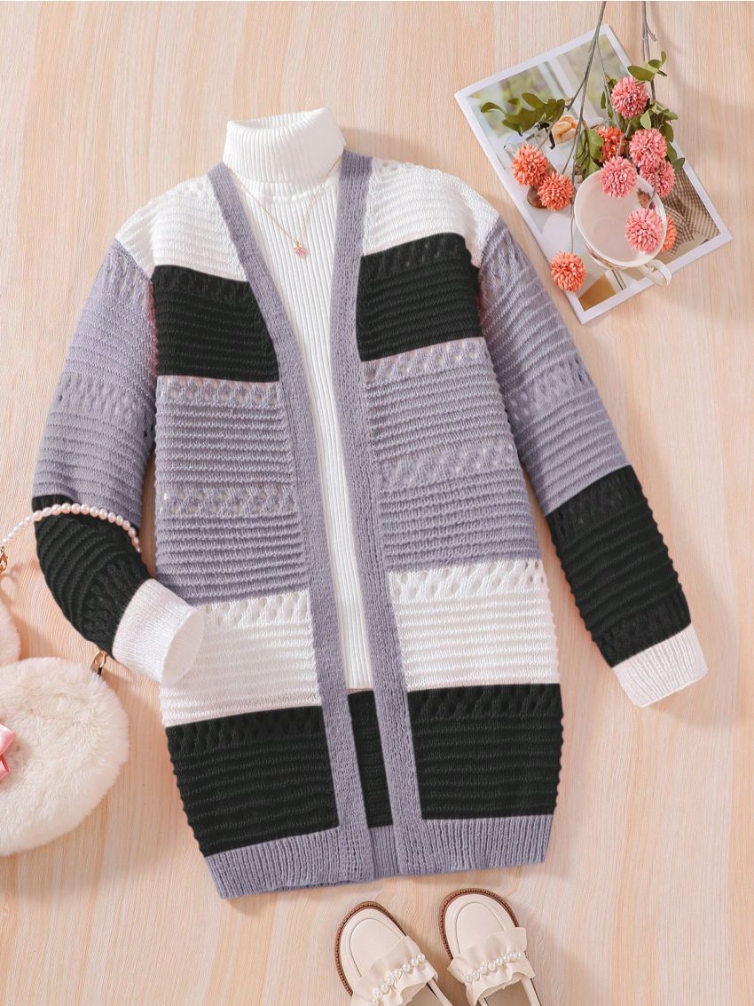 Girls' Color Block Cardigan, For Older Girls