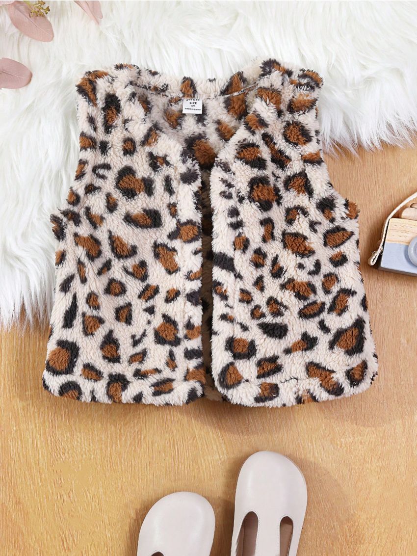 Little Girls' Furry Leopard Print Vest Jacket