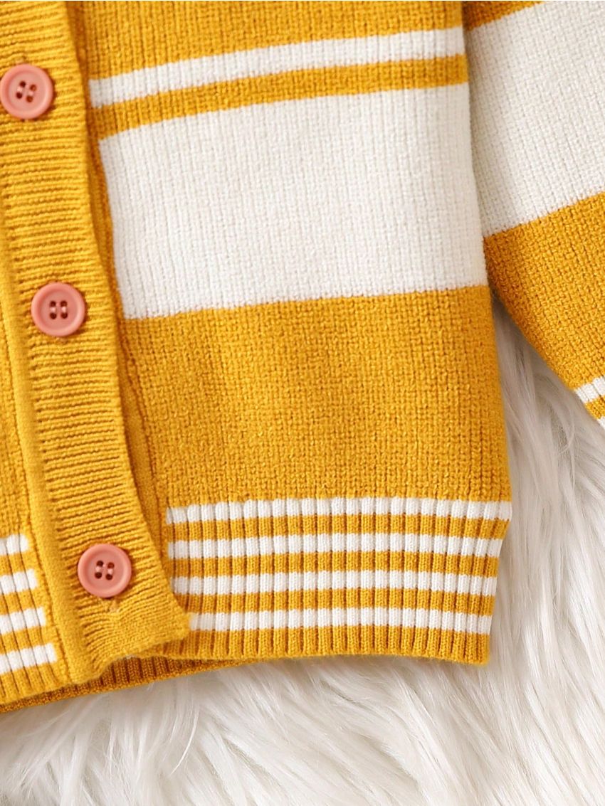 Baby Boys' Color Contrast Stripe V-neck Cardigan With Long Sleeve