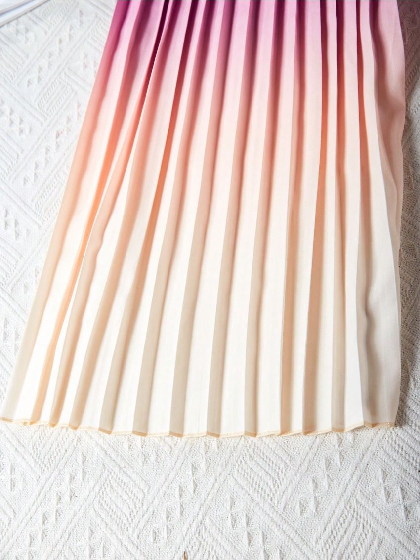 Tween Girl Vest And Gradient Pleated Trousers (With Belt) Two-Piece Set