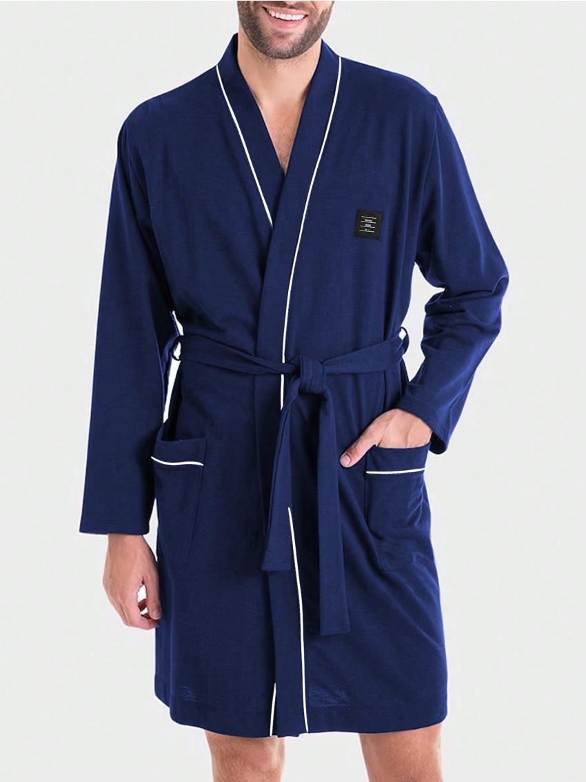 Men Contrast Binding Belted Lounge Robe
