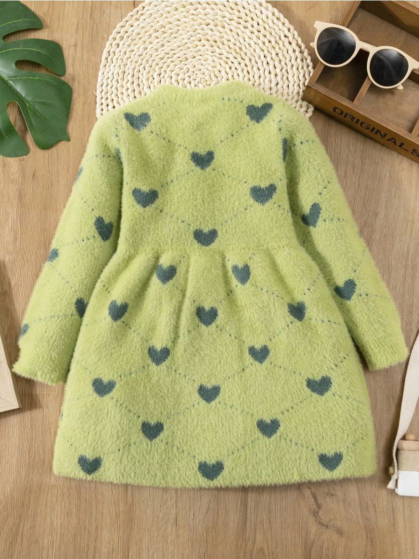 Toddler Girls' Heart Patterned Cashmere Sweater Dress For Winter