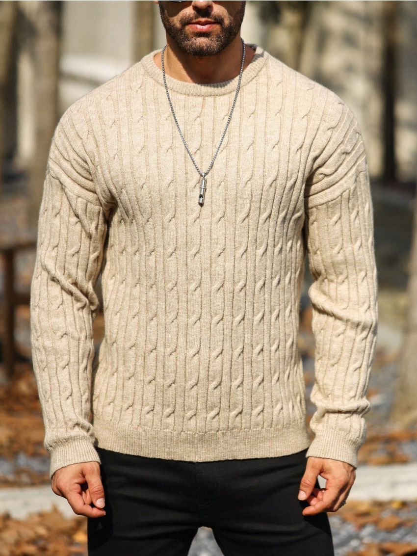 Manfinity Homme Men's Solid Color Twisted Flower Knitted Sweater