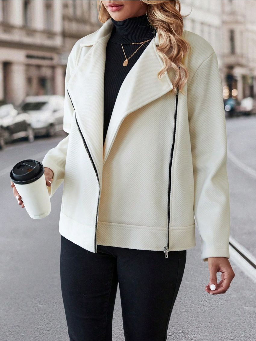 SHEIN Essnce Oversized Notched Lapel Drop Shoulder Woolen Coat