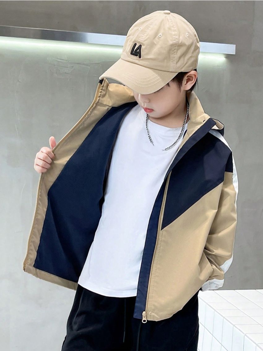 Tween Boy Colorblock Zip Up Hooded Coat
