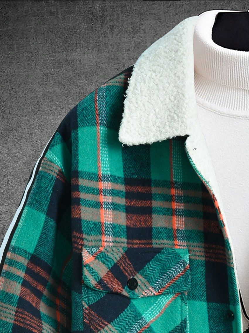 Manfinity Homme Men's Long Sleeve Woolen Plaid Jacket