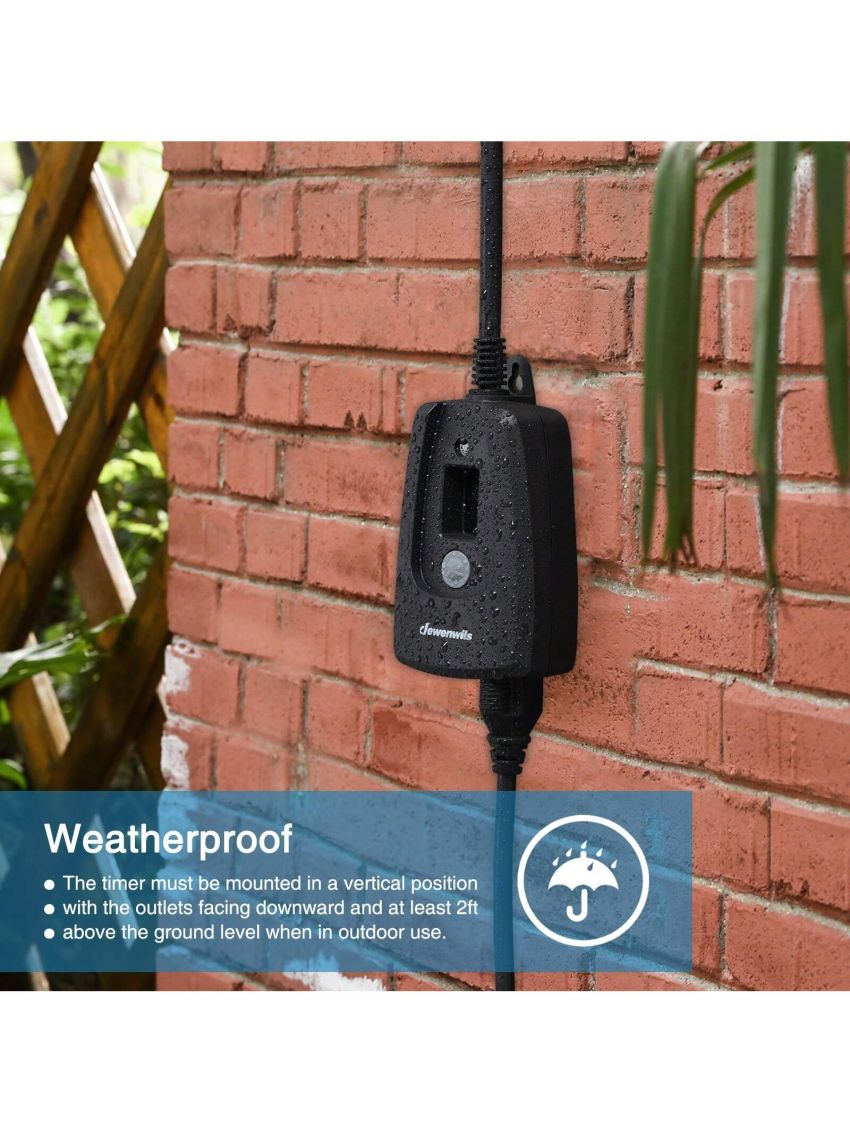 DEWENWILS Outdoor Timers for Halloween Electrical Outlets Waterproof, Plug in Countdown Timer with 2 Grounded Outlets for String Garden Light, 15A, 1/2 HP, UL Listed