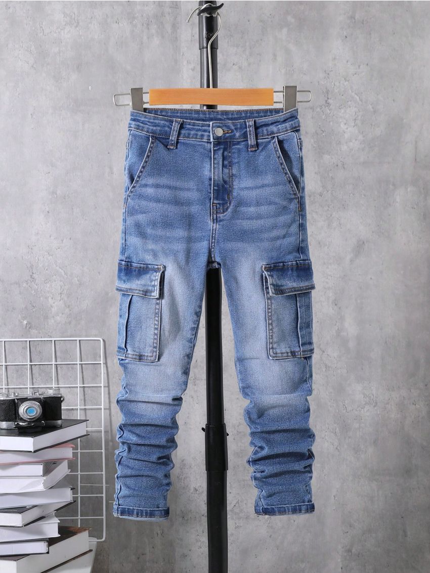 SHEIN Tween Boy Flap Pocket Side Cargo Jeans