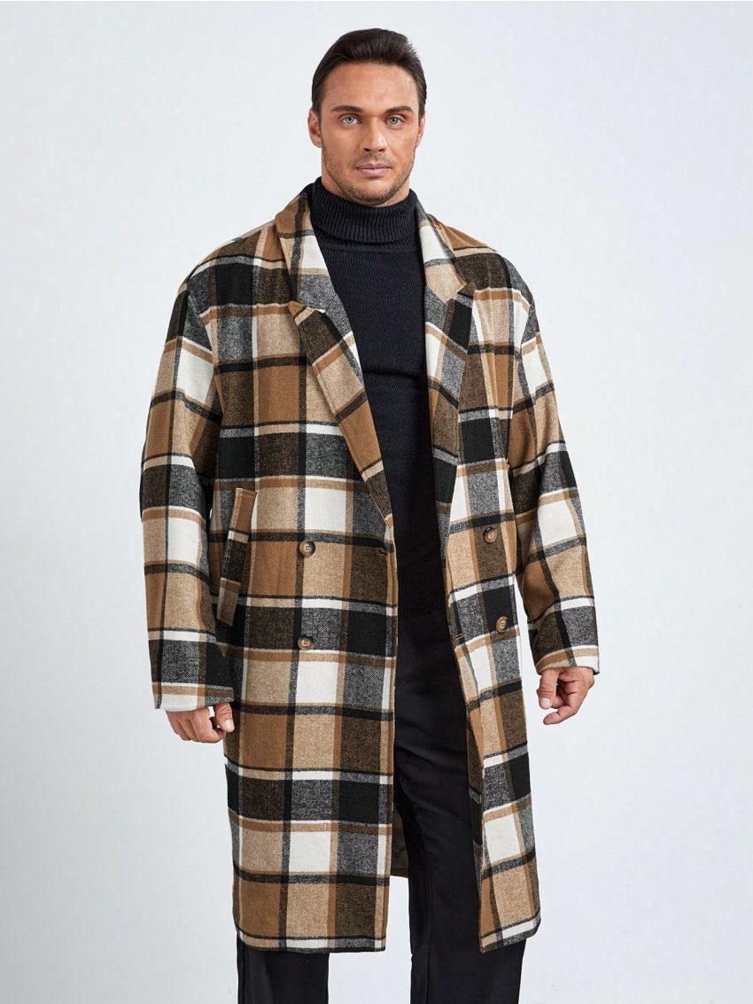 SHEIN Men Plus Plaid Double Breasted Overcoat
