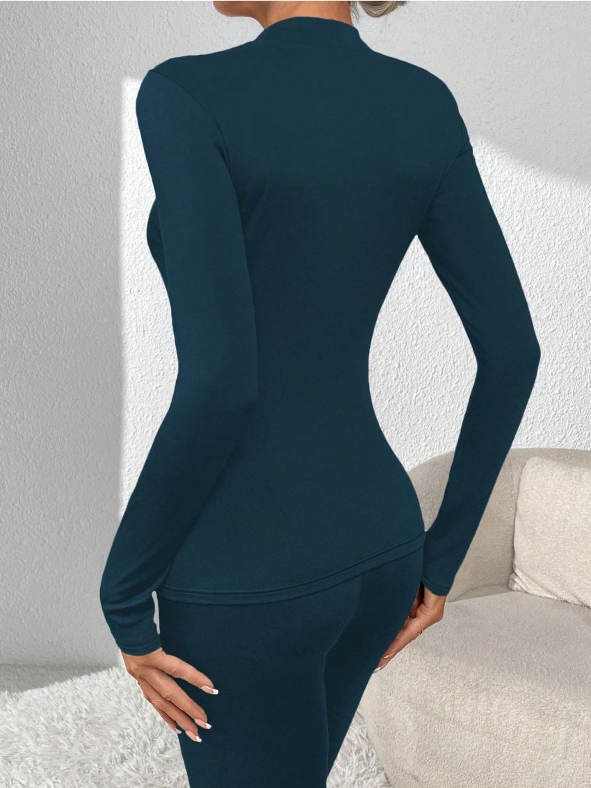 Solid Mock Neck Thermal Underwear Tee