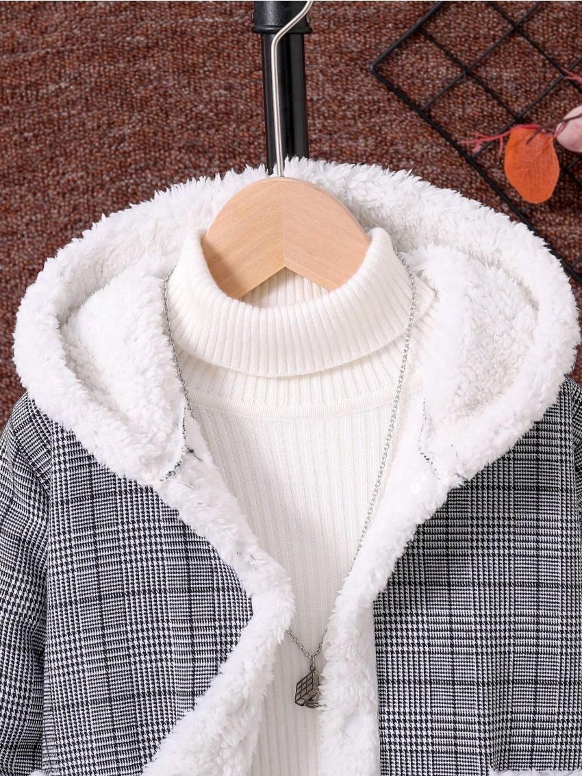 Boys' Casual Thickened Houndstooth Fleece Lined Jacket