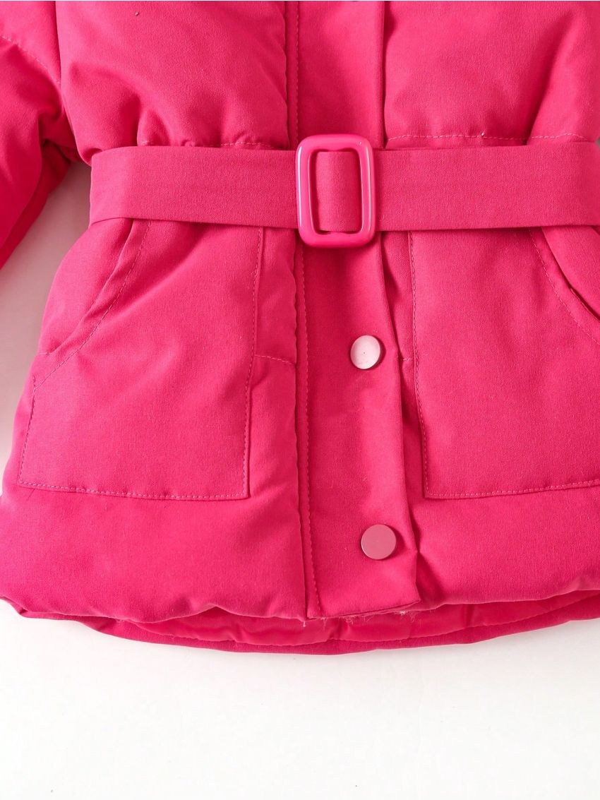 Baby Girl Hooded Belted Puffer Coat