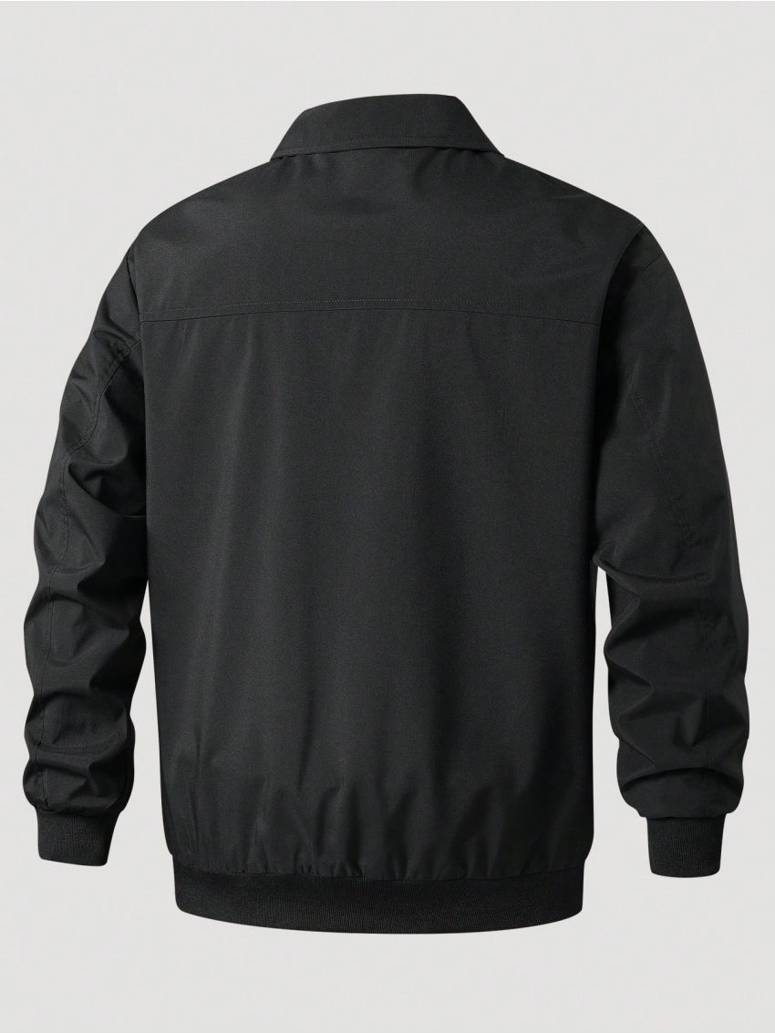 Men's Letter Patch Flap Pocket Zipper Front Jacket