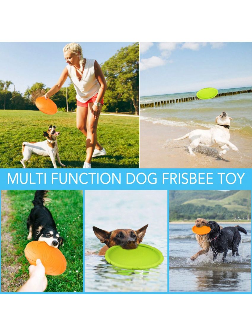 Dog Frisbees, 2 Pack, 7 Inch Dog Flying Disc, Durable Dog Toys, Nature Rubber Floating Flying Saucer for Water Pool Beach, Orange and Green