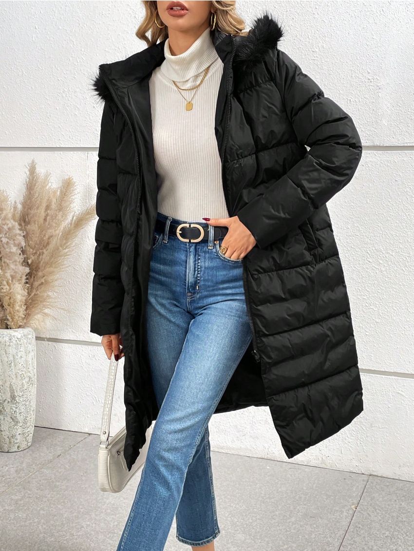 SHEIN Frenchy Ladies' Hooded Padded Jacket With Collar