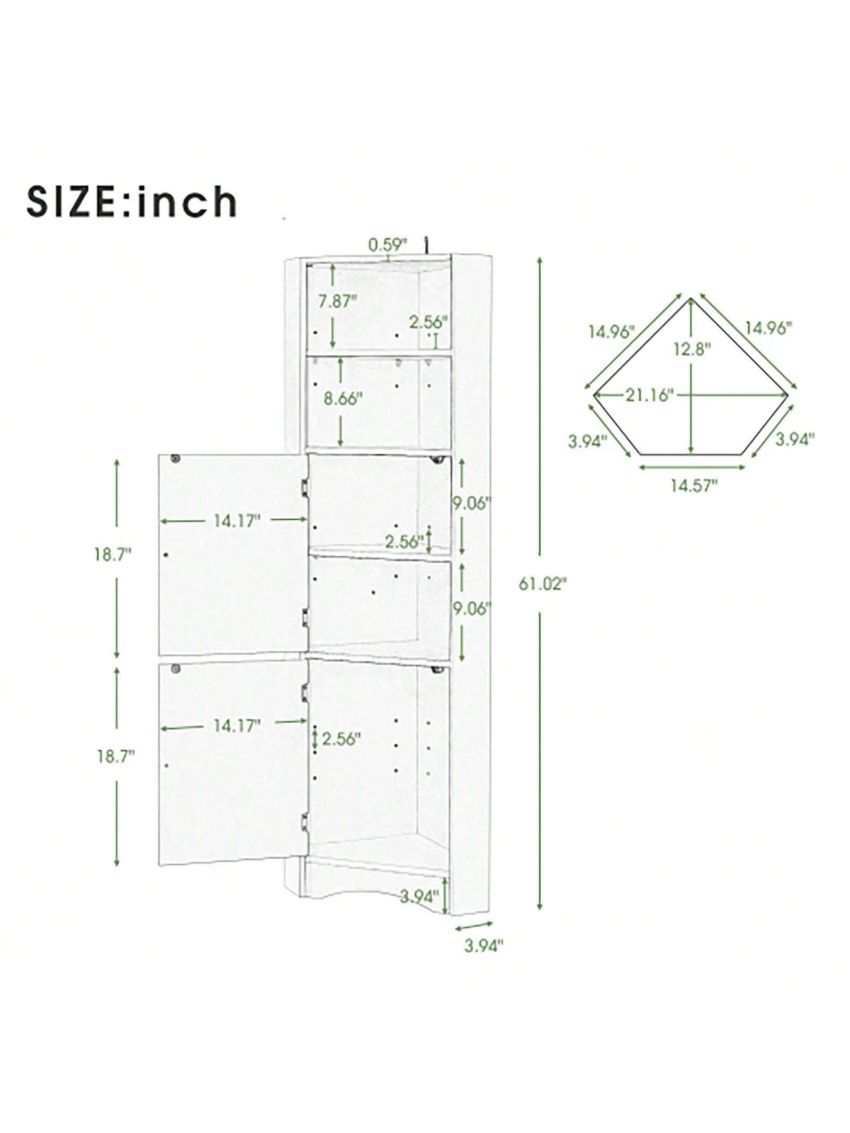 Tall Bathroom Corner Cabinet, Freestanding Storage Cabinet with Doors and Adjustable Shelves, MDF Board, Black