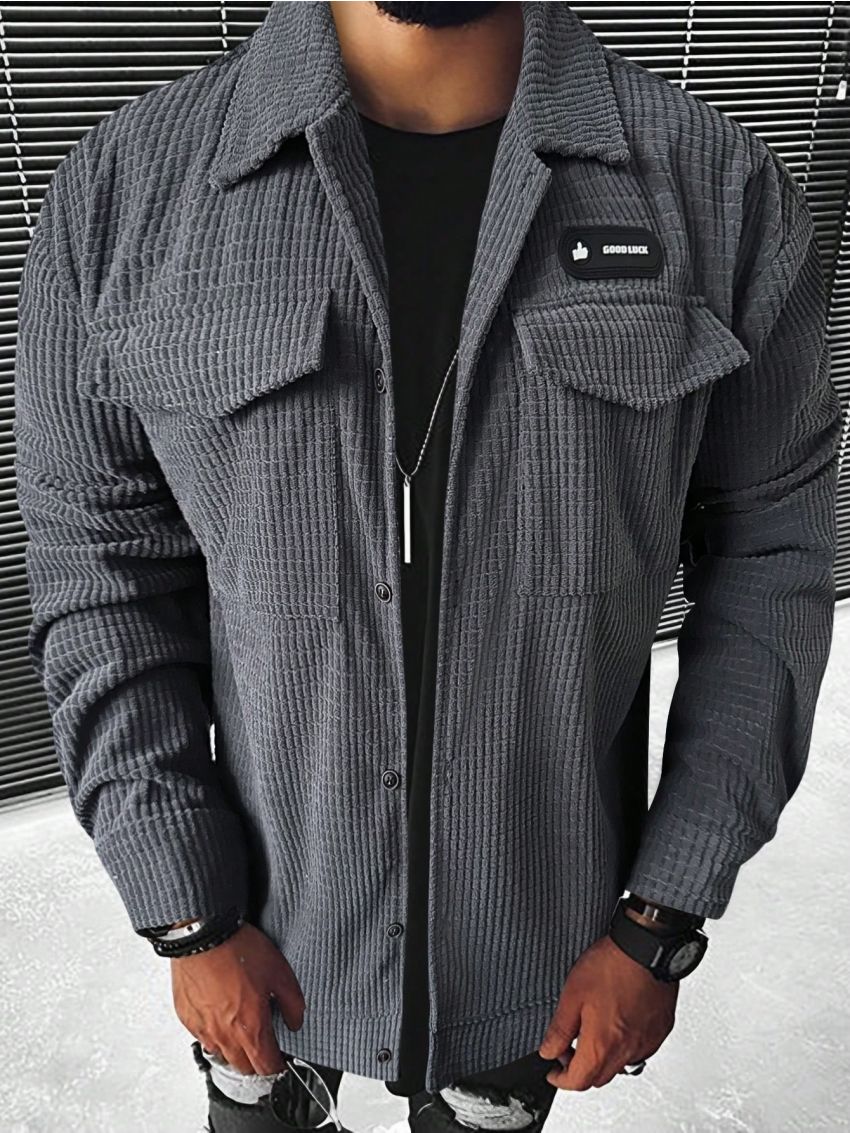 Manfinity Homme Men's Plaid Patch Flip Pocket Shirt Jacket